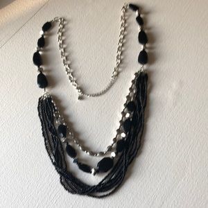 Beautiful 3 strand silver & black beaded necklace